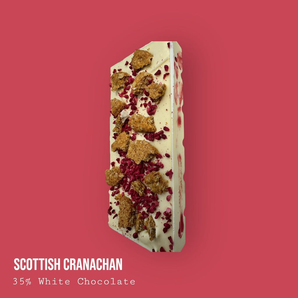 Scottish Cranachan Raspberry & Single Malt Whisky Honey Cream Topped with Oat Biscuit & Raspberries White Chocolate Dessert Bar 245g