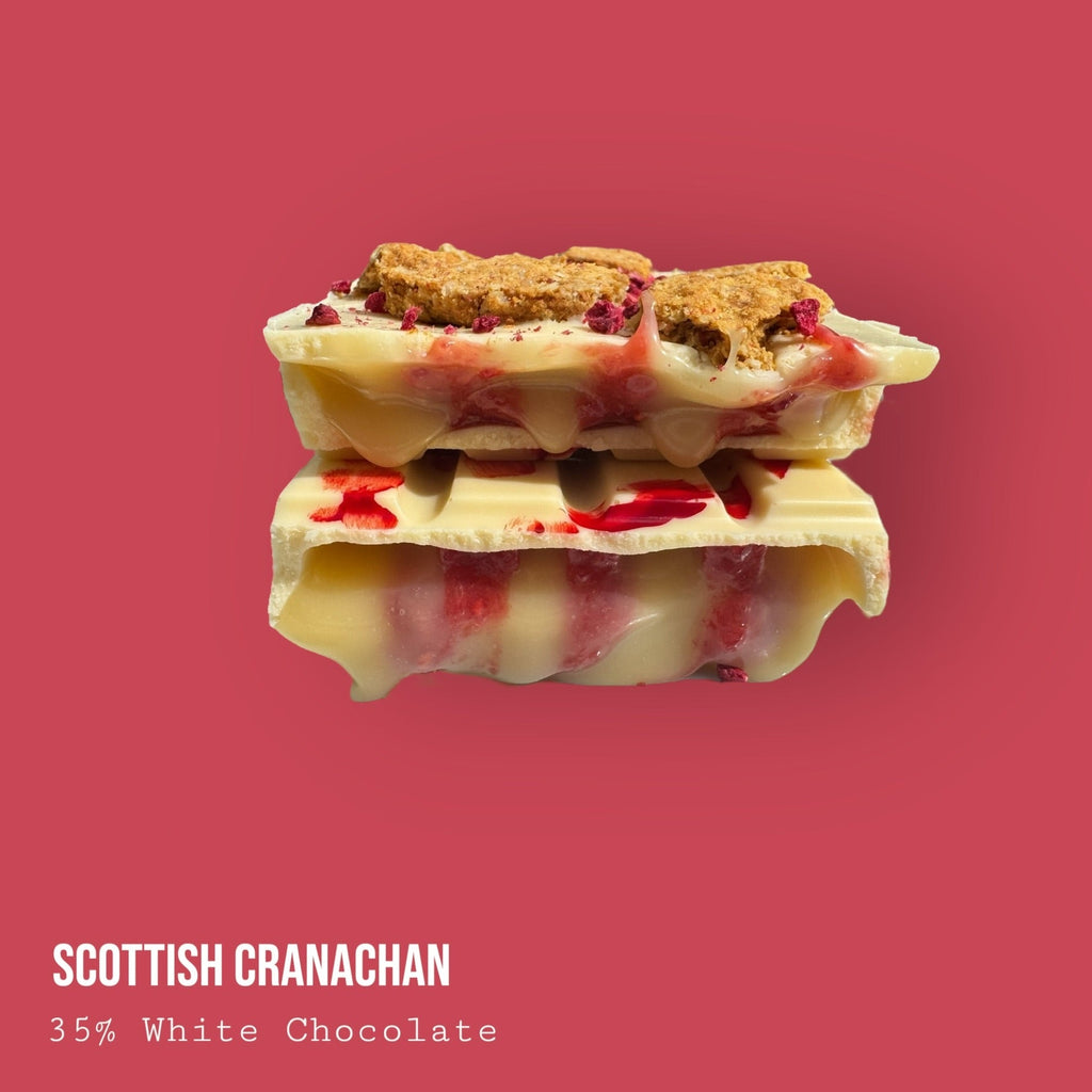Scottish Cranachan Raspberry & Single Malt Whisky Honey Cream Topped with Oat Biscuit & Raspberries White Chocolate Dessert Bar 245g