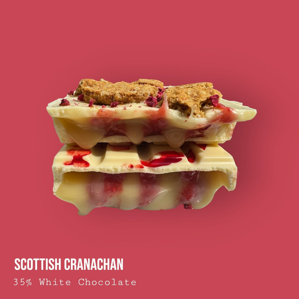 Scottish Cranachan Raspberry & Single Malt Whisky Honey Cream Topped with Oat Biscuit & Raspberries White Chocolate Dessert Bar 245g