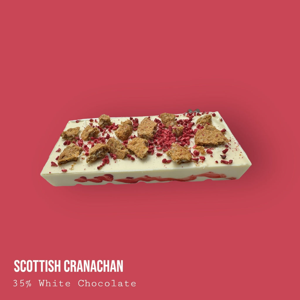 Scottish Cranachan Raspberry & Single Malt Whisky Honey Cream Topped with Oat Biscuit & Raspberries White Chocolate Dessert Bar 245g