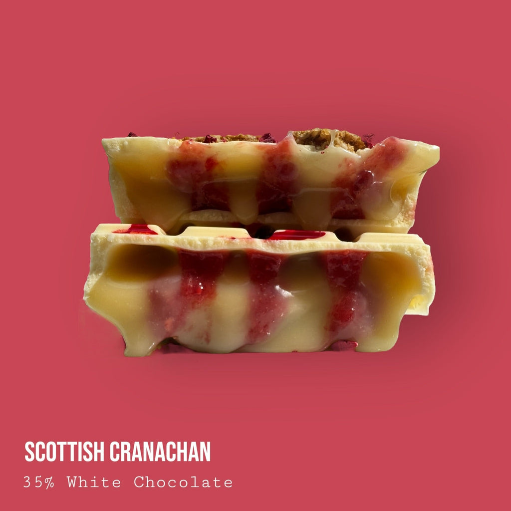 Scottish Cranachan Raspberry & Single Malt Whisky Honey Cream Topped with Oat Biscuit & Raspberries White Chocolate Dessert Bar 245g
