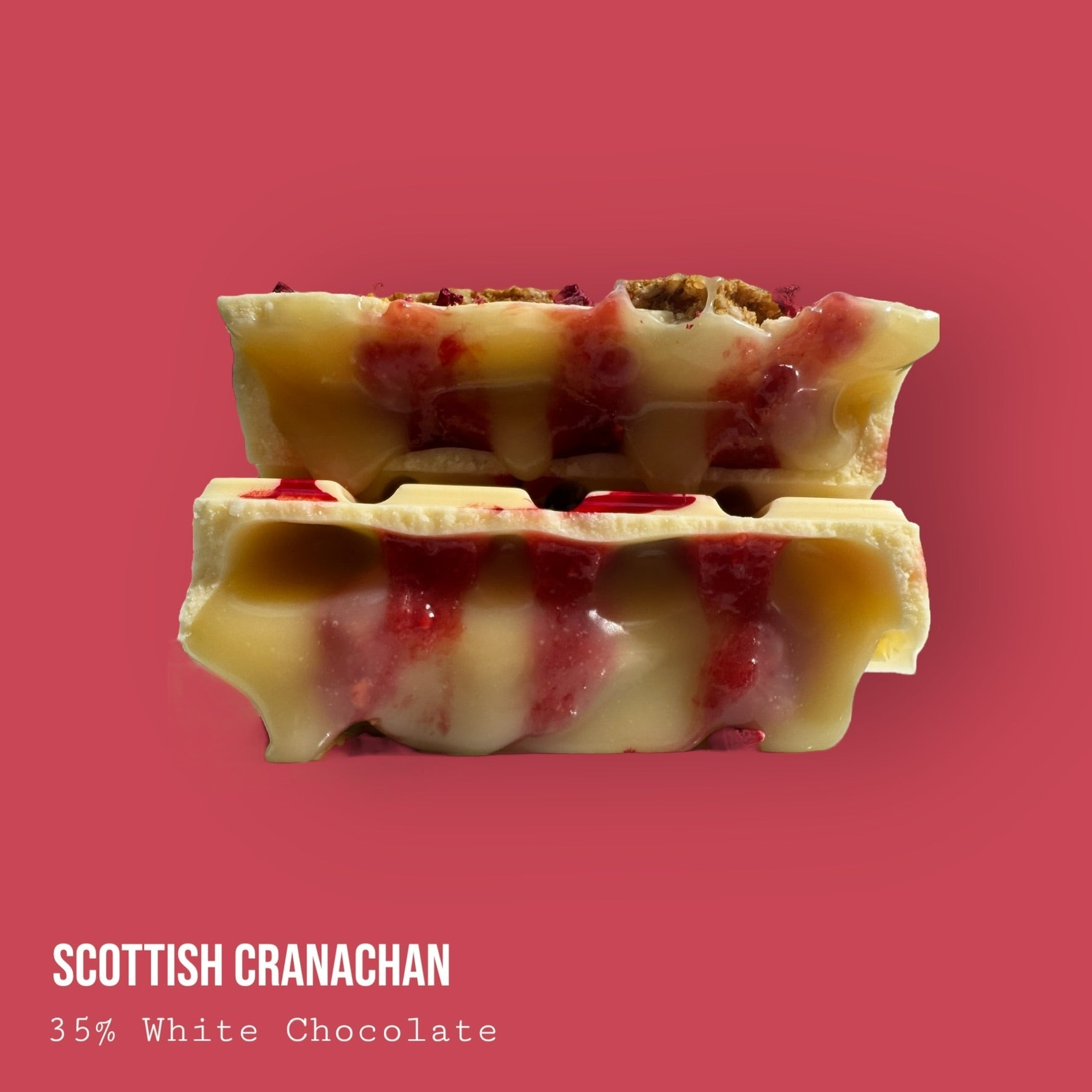 Scottish Cranachan Raspberry & Single Malt Whisky Honey Cream Topped with Oat Biscuit & Raspberries White Chocolate Dessert Bar 245g
