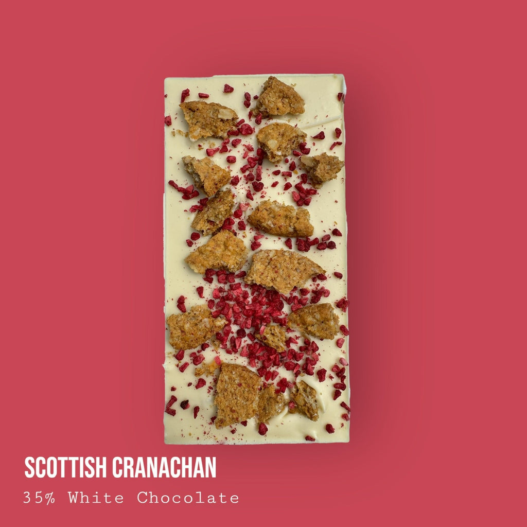 Scottish Cranachan Raspberry & Single Malt Whisky Honey Cream Topped with Oat Biscuit & Raspberries White Chocolate Dessert Bar 245g