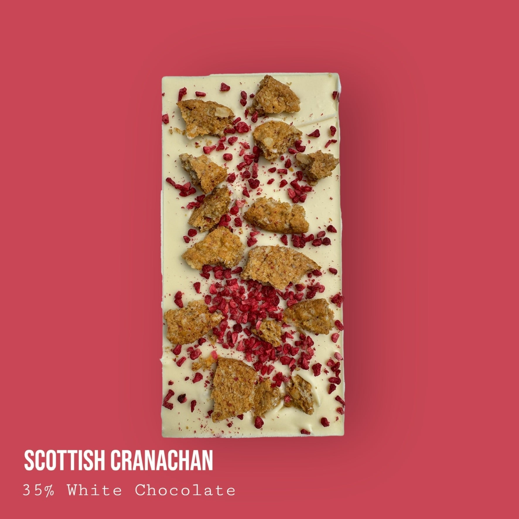 Scottish Cranachan Raspberry & Single Malt Whisky Honey Cream Topped with Oat Biscuit & Raspberries White Chocolate Dessert Bar 245g