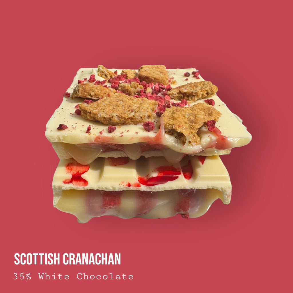 Scottish Cranachan Raspberry & Single Malt Whisky Honey Cream Topped with Oat Biscuit & Raspberries White Chocolate Dessert Bar 245g