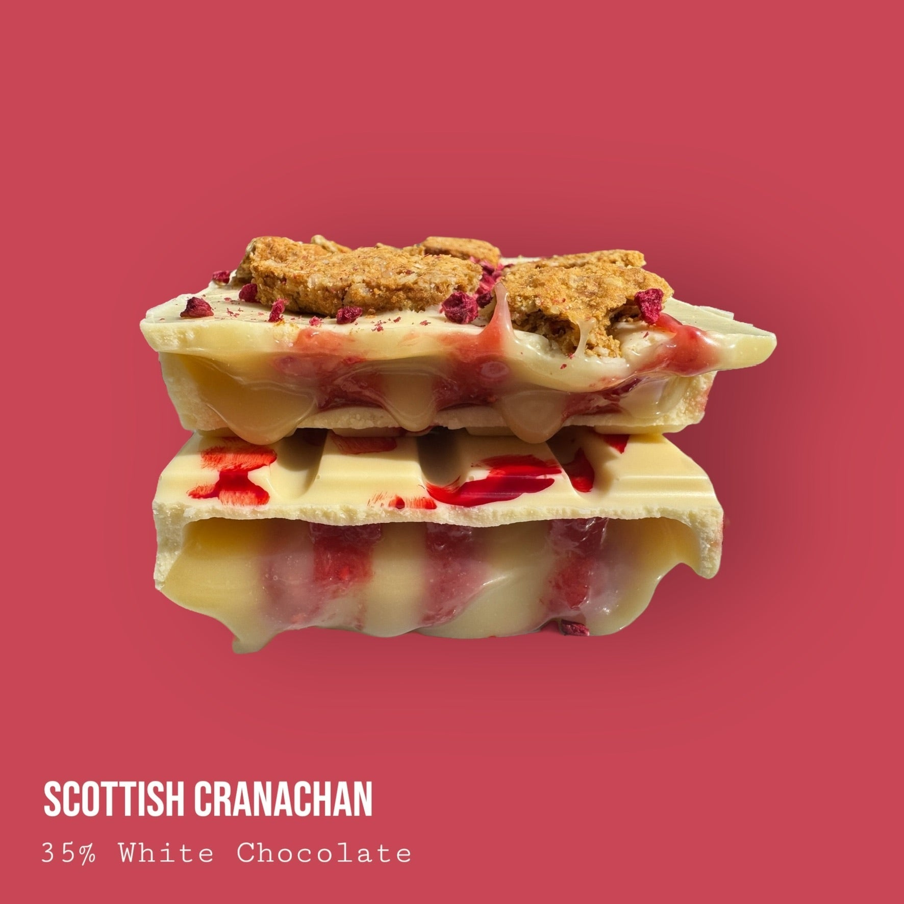 Scottish Cranachan Raspberry & Single Malt Whisky Honey Cream Topped with Oat Biscuit & Raspberries White Chocolate Dessert Bar 245g