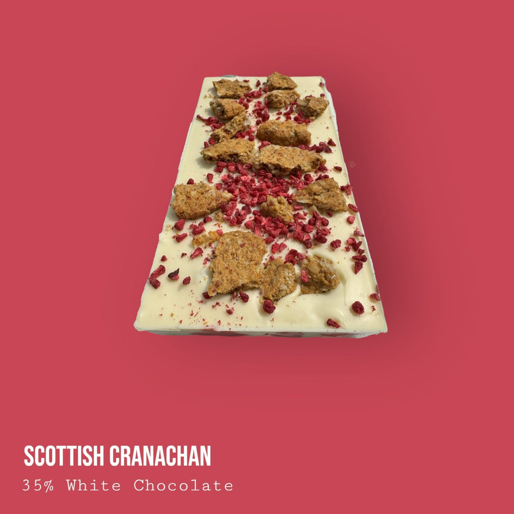 Scottish Cranachan Raspberry & Single Malt Whisky Honey Cream Topped with Oat Biscuit & Raspberries White Chocolate Dessert Bar 245g